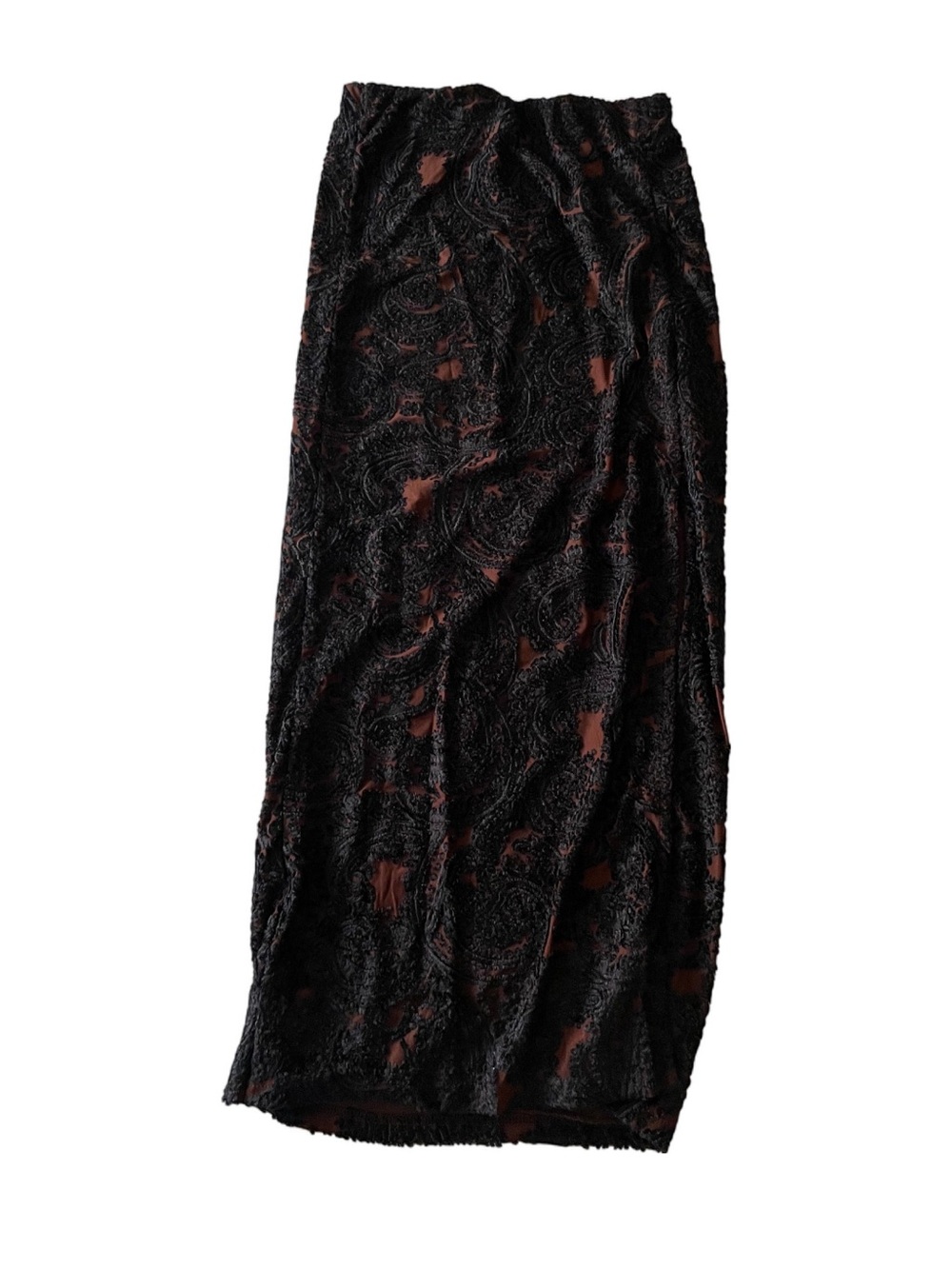 Free People Black Midi Skirt with Brown Underlay